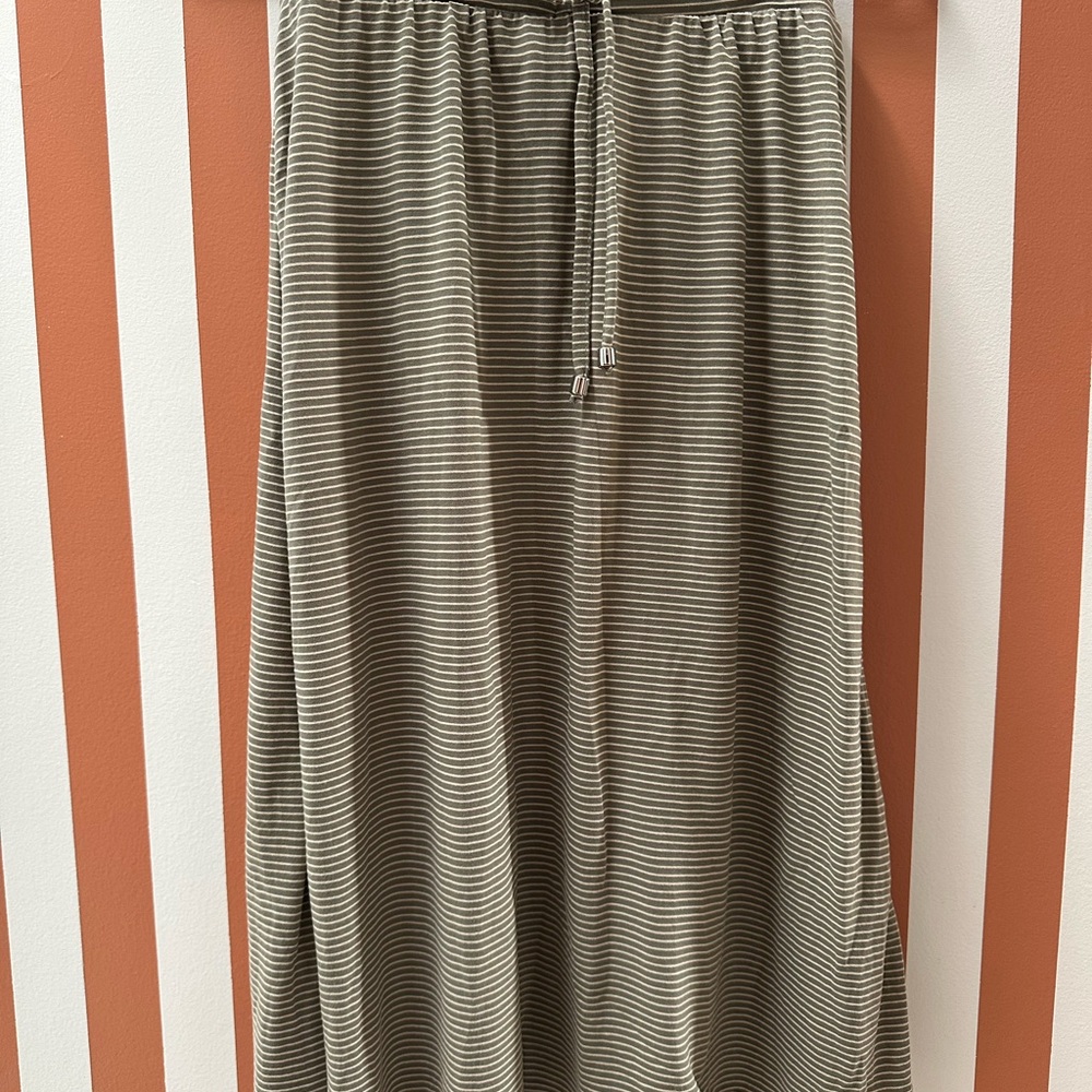 Striped Olive Green Maxi Skirt